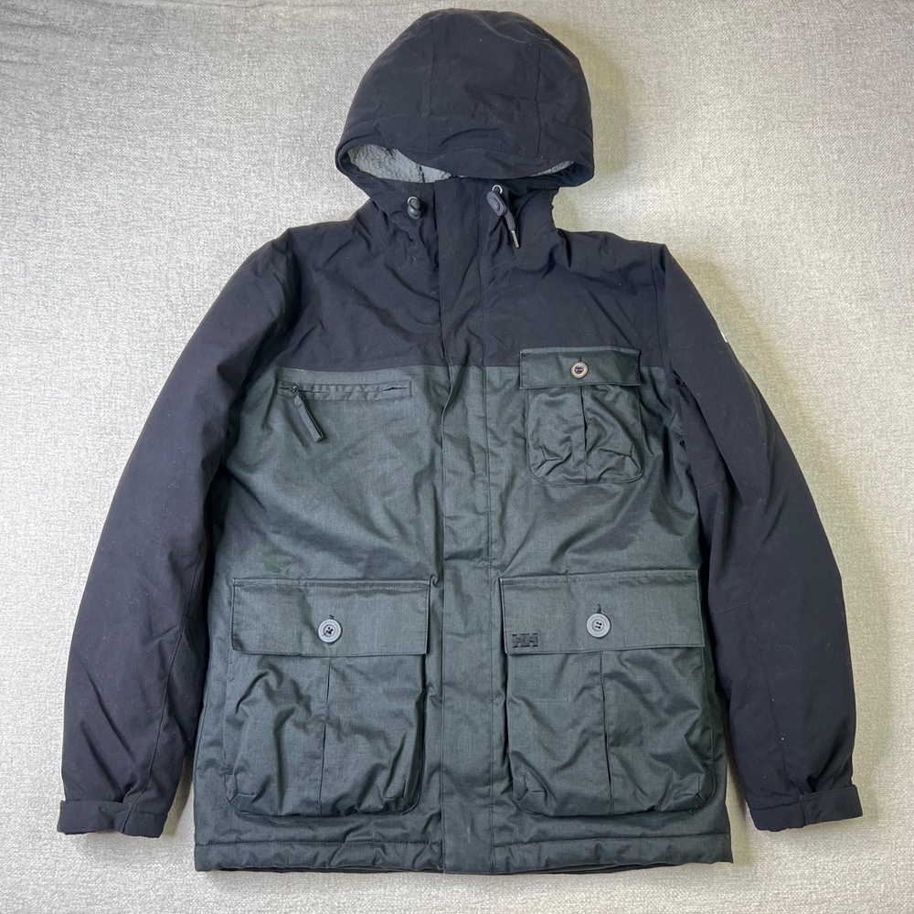 Helly Hansen Mens PrimaLoft Insulated Hooded Utility Jacket Black Gray Small